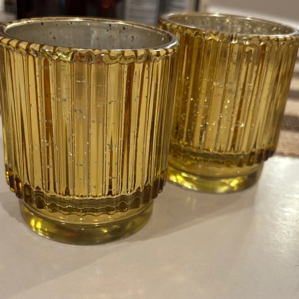 Mercury glass votive holders gold silver speckled Golden Glass Candle Holders